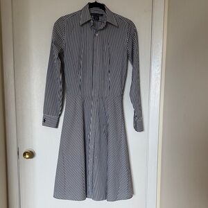 Ralph Lauren Black & White Striped Long-Sleeve Shirt Dress